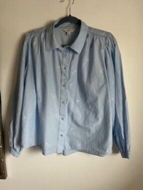 🧡3/15 M&S Light Blue Long Sleeve Cotton Shirt Women's US 8 UK 12 Reg